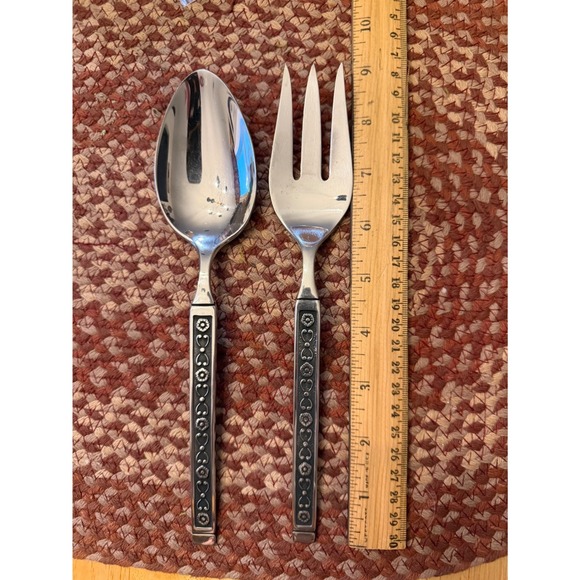 Gorham Other - Gorham Salad Serving Set OS Silver Vintage Floral Heart Stainless Steel
